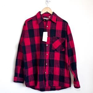 Vintage Wilderness Flannel Shirt Jacket Shacket Mens M Buffalo Plaid Red Outdoor